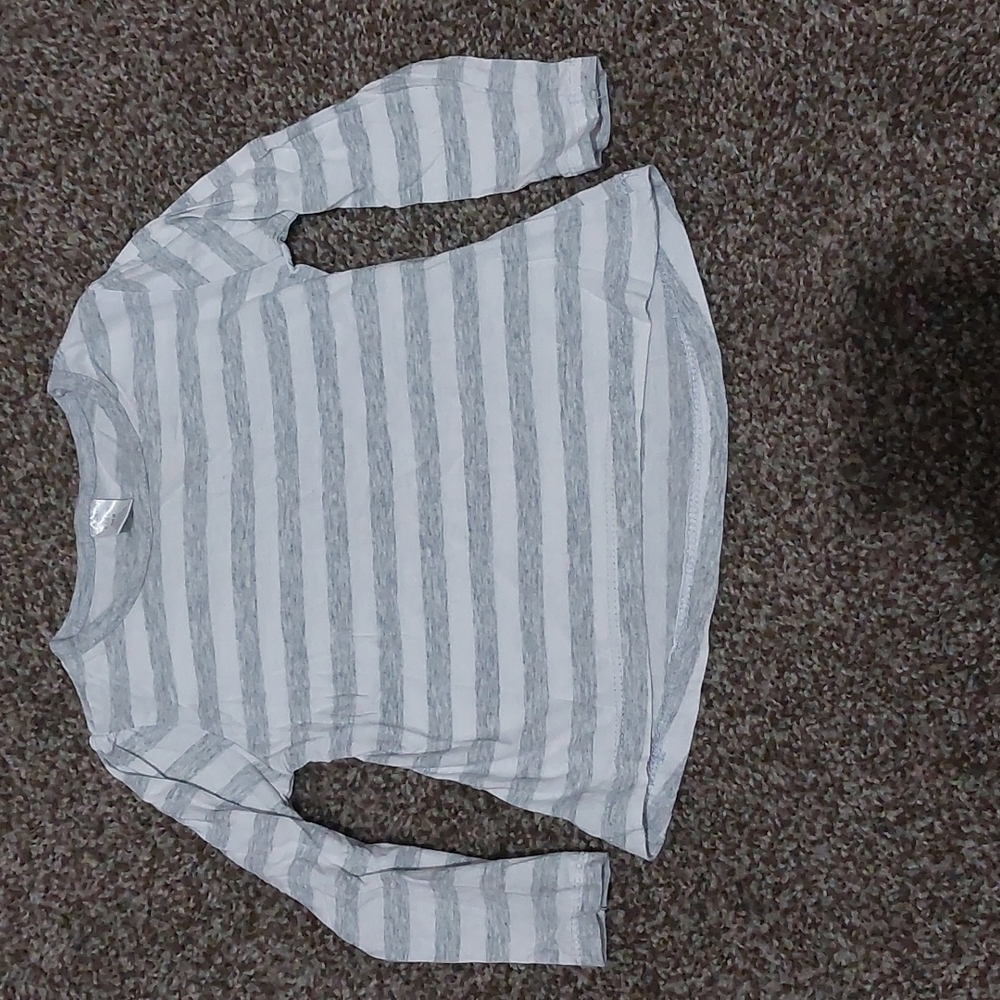 Gray and White Striped Modern Kids Longsleeved Shirt